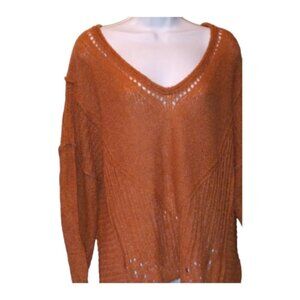 🏖️Sheer Open Knit  Oversized Soft Wool Blend V Neck Size L NWT